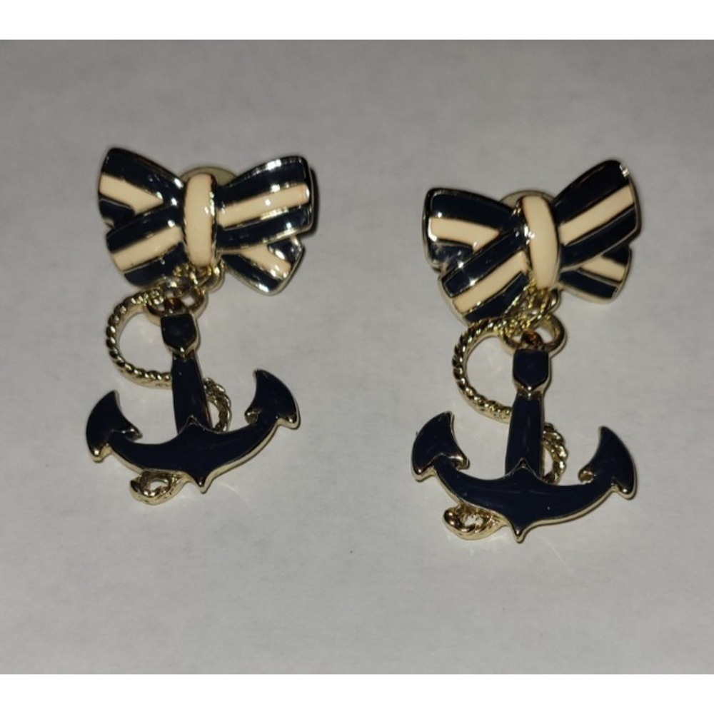 Vintage Blue & White Anchor Post Earrings